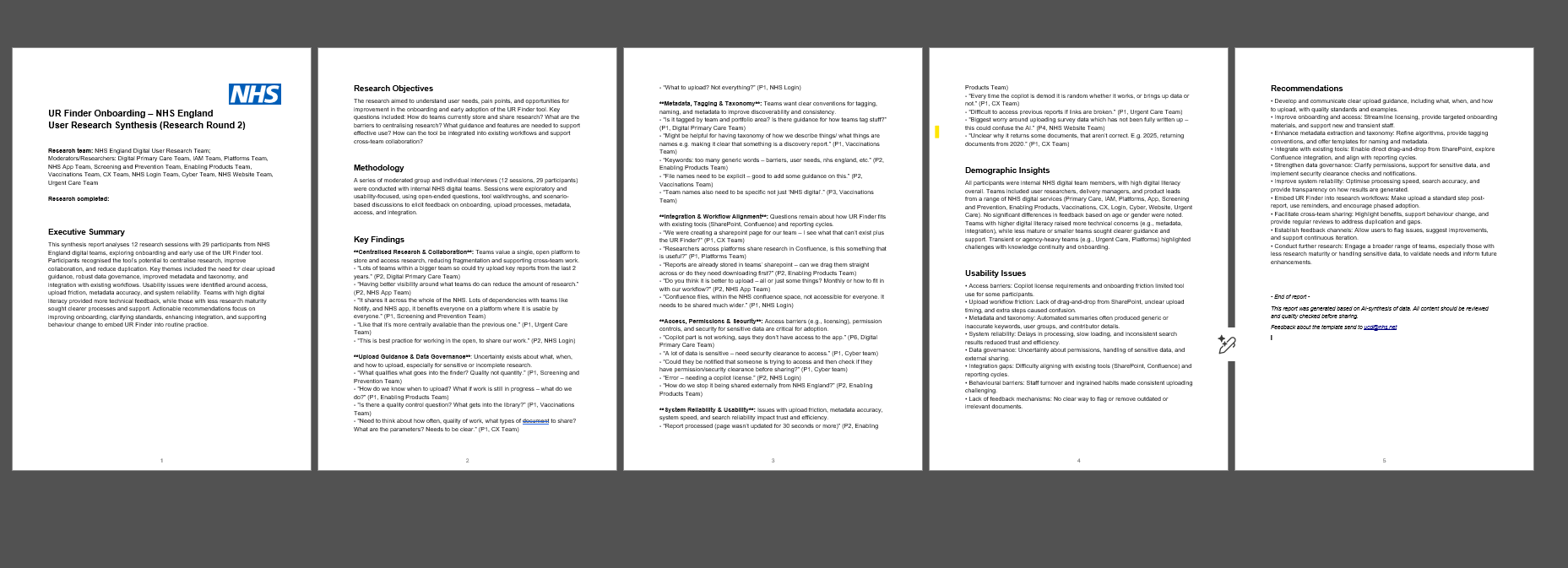 Screenshot of completed report