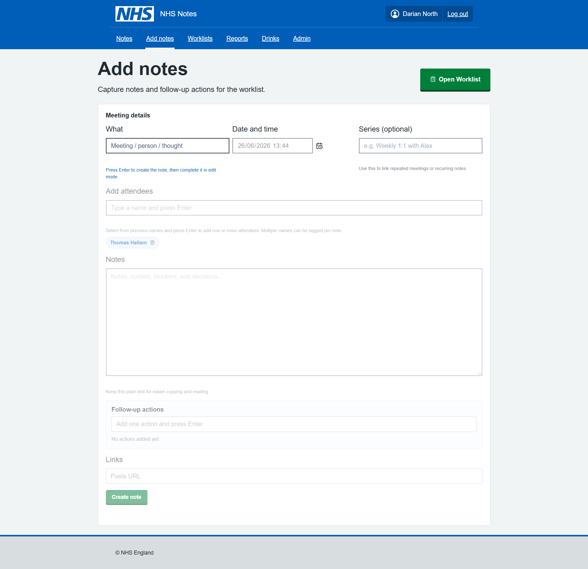 Add notes form created in Claude CLI