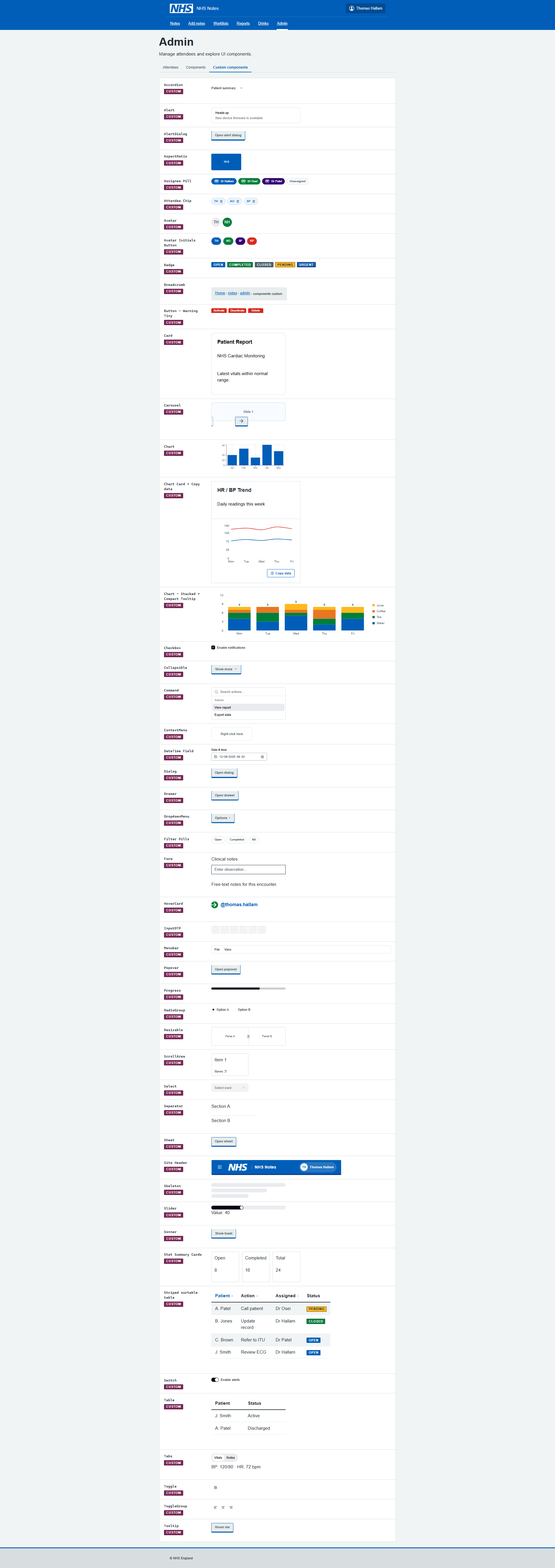 Admin page with Custom Components